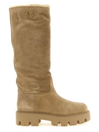 Prada Beige High Suede Boots