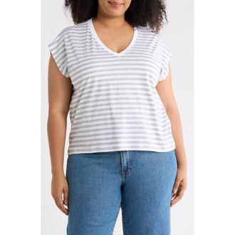 Nordstrom Pima Cotton T-Shirt in Grey Heather-White Ruth Stripe at Nordstrom Rack, Size 3X