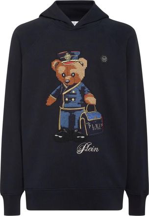 Philipp Plein Felpa con ricamo Teddy Bear e cappuccio - Blu
