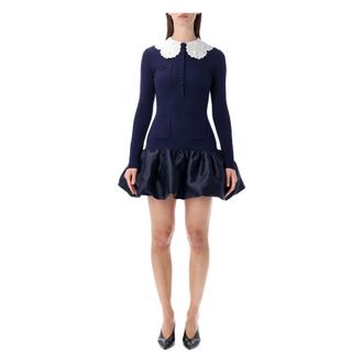 Self Portrait Short Dresses, female, Blue, Size: M Knit Tafeta Mini Dress