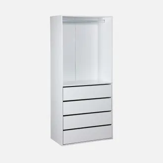 Sweeek Sweeek - M&oacute;dulo Armario Con 4 Cajones Y 1 Armario, Modulo, Blanco, 80x45x180 Cm
