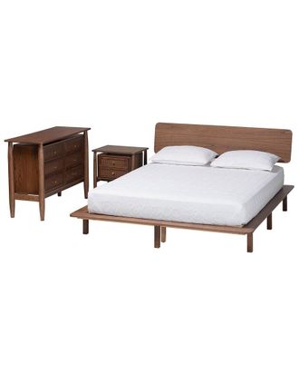 Baxton Studio Alyssa Japandi Wood King Size 3-Piece Bedroom Set