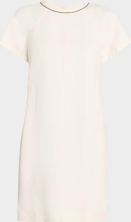 Brunello Cucinelli Fluid Linen Twill Mini Dress With Monili Trim