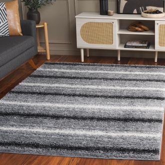 Safavieh Border & Stripe Shag Area Rug, Grey / Black Flokati Style Non-Shedding