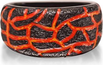 LuvMyJewelry Rivers Of Fire Textured Silver & Enamel Band Men Ring in Dark Grey at Nordstrom, Size 10