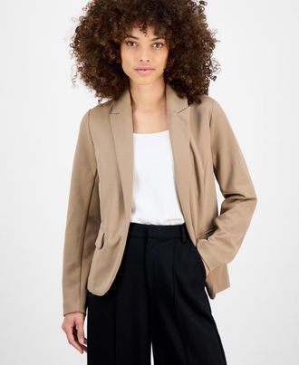 Bar III Blazer Women PS Petite Warm Ginger Stretch Peak-Lapel Open-Front FTS38
