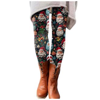 Generic Christmas Tights for Women High Waisted Stretchy Fabric with Festive Holiday Prints Featuring Reindeer Snowflakes Santa Great for Yoga Running Workout