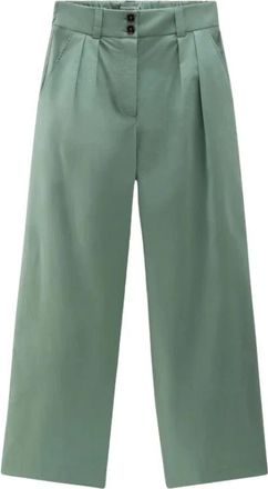 Woolrich Wijde Broek - Dames - Wijde Broeken - Groen - S - Katoen - Broeken