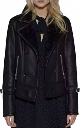 Avec Les Filles Vegan Leather Moto Shearling Jacket In Black