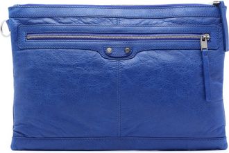 Balenciaga Pre-owned Womens Lambskin Motocross Classic Clip L Clutch - Medium Blue Leather - One Size