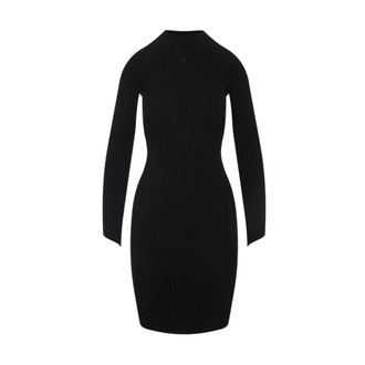 Courr&egrave;ges Abito corto con collo alto a coste - - Dresses - Donna - Nero - M