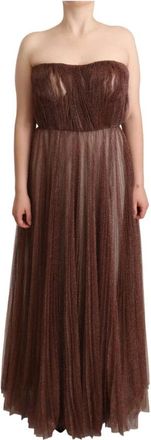 Dolce & Gabbana Metallic Bronze Lange Jurk - Dames - Avondkleed - Bruin - XL - Kleedjes