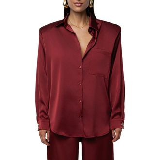 JLUXLABEL Island Ease Satin Shirt in Red at Nordstrom, Size Medium