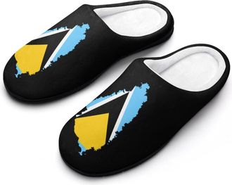 Generic Flag Map of Saint Lucia Funny Mens Cotton Slippers Shoes Novelty Soft Non-Slip Sole Home Shoe
