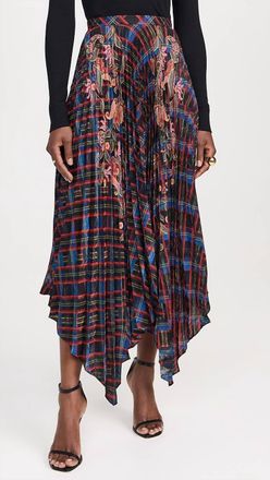 Saloni Zuri Embossed Pleat Skirt In Tartan Border