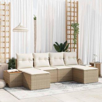 vidaXL Vidaxl - Conjunto De Sof&aacute; De Jard&iacute;n Con Coj&iacute;n 6 Pcs Beige Polirat&aacute;n