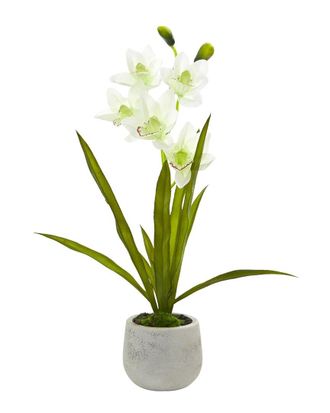 Nearly Natural Cymbidium Orchid Artificial Arrangement In Vase