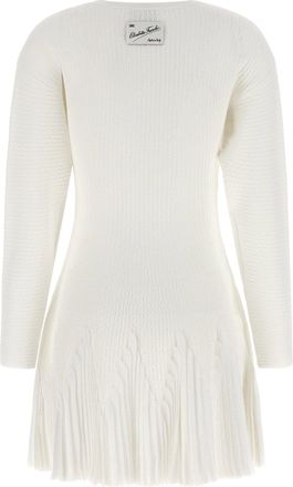 Elisabetta Franchi Ribbed Knit Pleated Dress - White