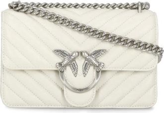 Pinko Shoulder Bags, female, Beige, Size: ONE SIZE Ivory leather shoulder bag with Love Birds logo