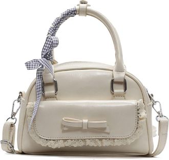 Generic Womens PU Shoulder Bag, Lace Handbag with Zipper, Exquisite Crossbody Bag with Bow Decoration, Multi-Layer Storage, Suitable for Work, Travel and Gym 