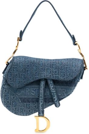 Dior Pre-owned Dior Oblique Embroidered Denim Saddle Bag Ladies 02-MA-0169