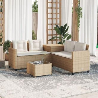 vidaXL Sof&aacute; De Jard&iacute;n En Forma De L Con Mesa Y Cojines Rat&aacute;n Pe Beige Vidaxl