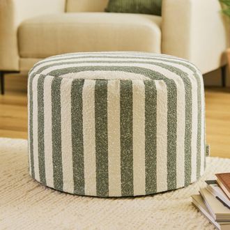 Icon Brand Puf reposapi&eacute;s redondo de tejido boucl&eacute; a rayas, verde oliva