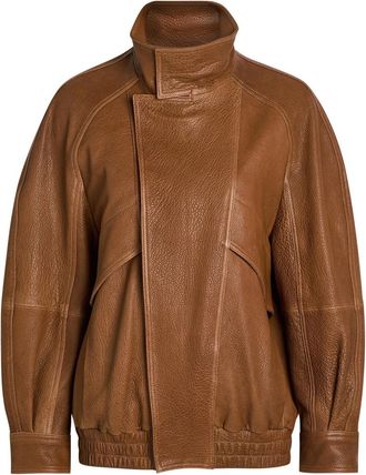Nour Hammour Ariste Panelled Grained Leather Bomber Jacket - Brown - XL (UK16 / XL)