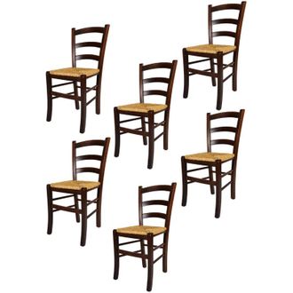 Tommychairs Tommychairs 6 Sillas Venezia En Haya Nuez Y Asiento De Paja