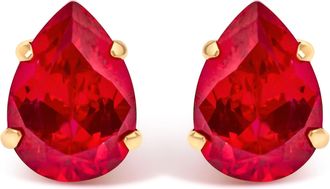 House of Brilliance 18K Yellow Gold 5X7 MM Created Pear Ruby Solitaire Stud Earrings