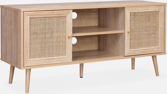 Sweeek Sweeek - Mueble Tv De Ca&ntilde;a Trenzada, 120cm, Boheme, Natural, 120x39x56.5 Cm