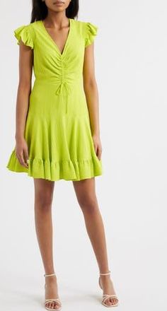 Eliza J Center Ruched A-Line Dress in Yellow at Nordstrom Rack, Size 14