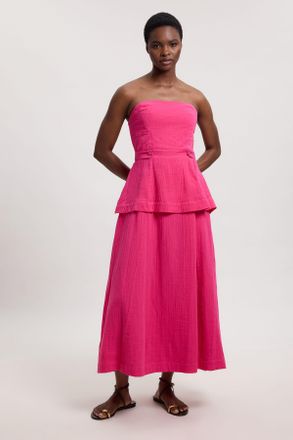 Karen Millen Womens Double Cloth Bandeau Peplum Midi Dress - Pink Cotton - Size 12 UK