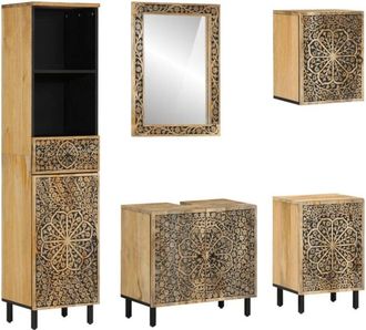 vidaXL Conjunto de muebles de baño 5 piezas madera maciza de mango vidaXL