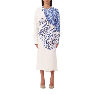 Ferragamo Ferragamo Long Sleeve Floral Print Midi Dress, Brand Size 42 ( US Size 8 )