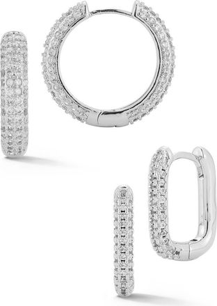 Glaze Jewelry Set of 2 Pav&eacute; Cubic Zirconia Huggie Hoop Earrings in Silver at Nordstrom Rack