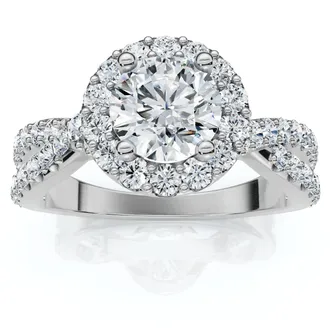 Pompeii3 1 Ct Halo Intertwined EX3 Lab Grown DIamond Engagement Ring 14k White Gold