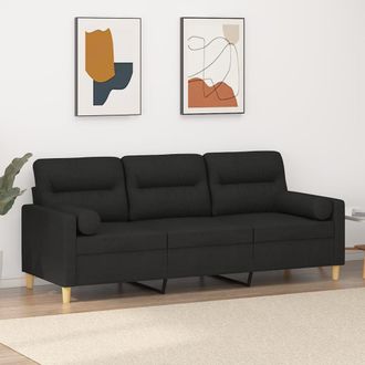 vidaXL Sof&aacute; De 3 Plazas Con Cojines Tela Negro 180 Cm Vidaxl