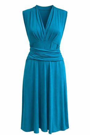 M&oacute;veis Conquista Mouwloze midi-jurk in wikkelstijl in turquoise