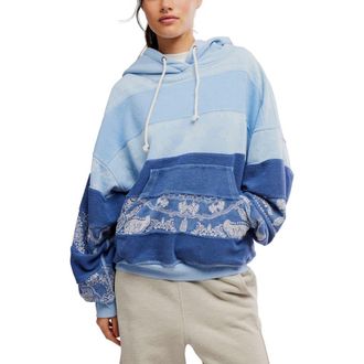 Free People FP Movement Final Call Appliqu&eacute; Graphic Hoodie in Blue Indigo Combo at Nordstrom, Size X-Small