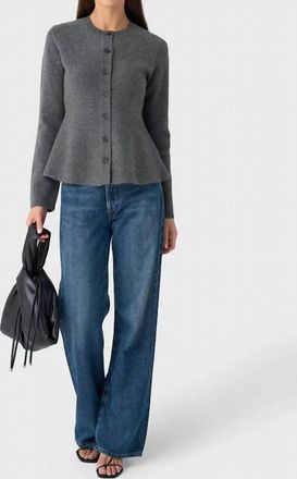 White + Warren Cashmere Peplum Cardigan In Dark Grey