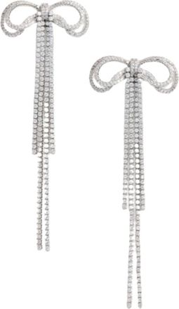 Self Portrait Crystal Bow Pearl Back Earrings - female - Self Portrait - Earrings - Gray - ONE SIZE - Accessories