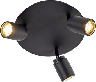 QAZQA Plafón moderno negro 3 luces ip44