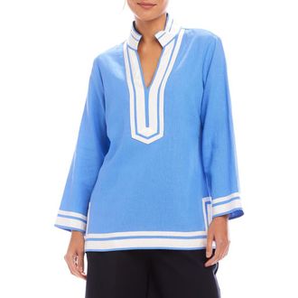 Karen Kane The St. Tropez Linen Blend Tunic in Blue W/White at Nordstrom, Size Large