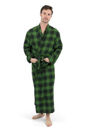Leveret Mens Flannel Robe, 100% Cotton in Plaid Black & Green at Nordstrom, Size Xxx-Large
