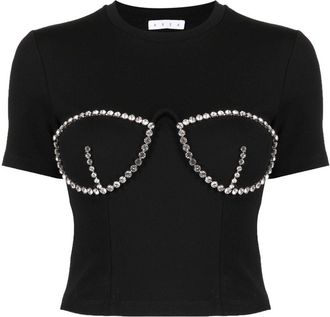 Area bustier-style crystal-embellished T-shirt - women - Rayon/Nylon/Elastane - M - Black
