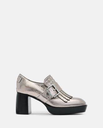 AllSaints Cow Leather Zia Studded Leather Heeled Loafers, Size: UK 4/ US 7/ EU 37