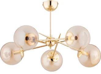 OEM L&aacute;mpara De Techo Moderna Dorada Con Bolas De Cristal &Aacute;mbar Para Sal&oacute;n O Pasillo, 5xe14 10w, Alfa Primers