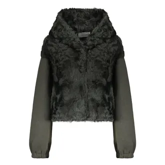 Yves Salomon Faux Fur & Shearling Jackets, female, Green, Size: M Modern jacket with fur and hood