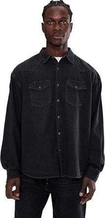 AllSaints Fenton Shirt Mens T Shirt Black : 2XL, Cotton/Denim